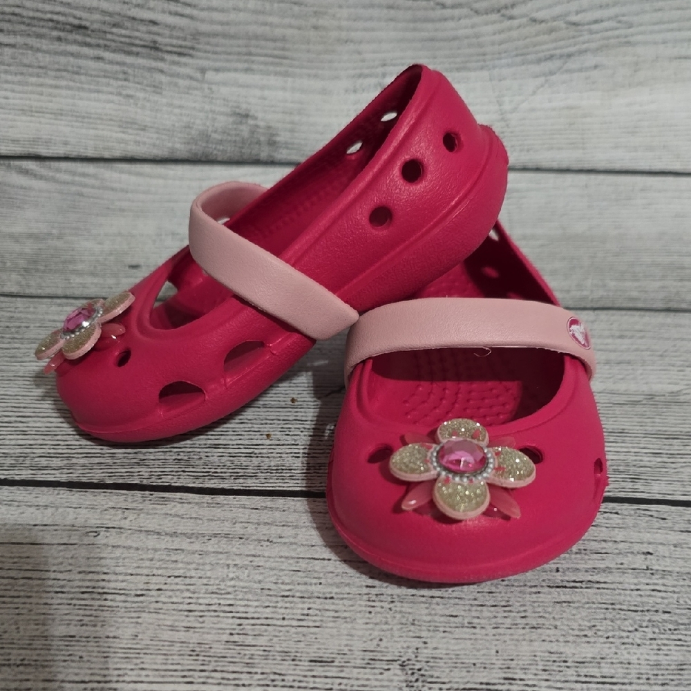 CROCS Pink Kids Sandals with Flower Accent